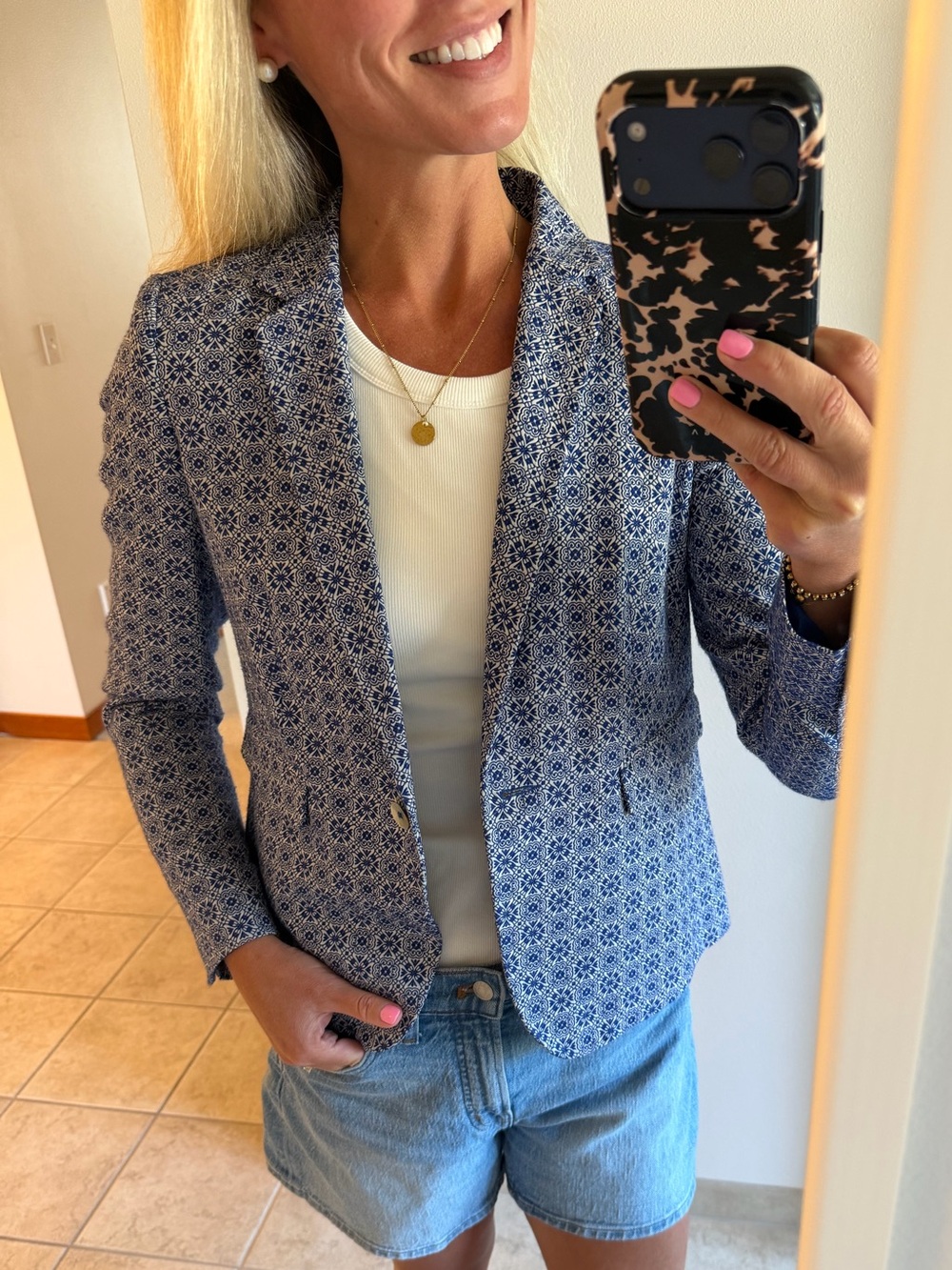 Blue Patterned Women's Blazer - From Paris! French Designer